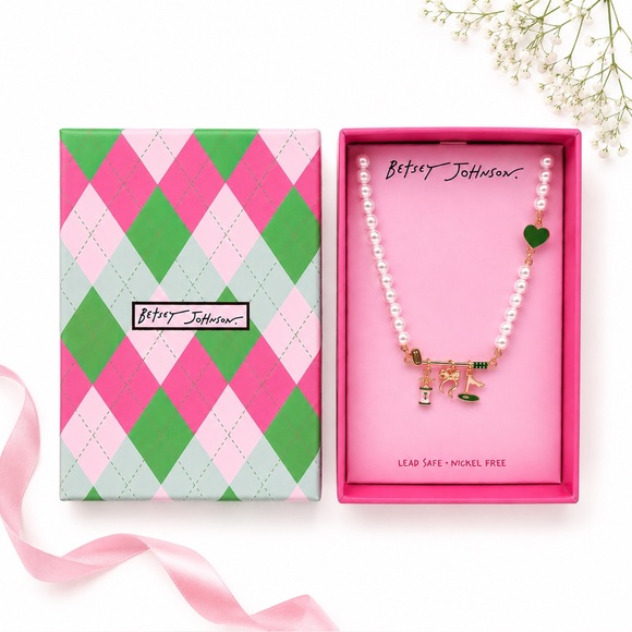 Betsey Johnson Jewelry - *New* Betsey Johnson Faux Pearl Charm Necklace with Gold-Toned Golf Charms